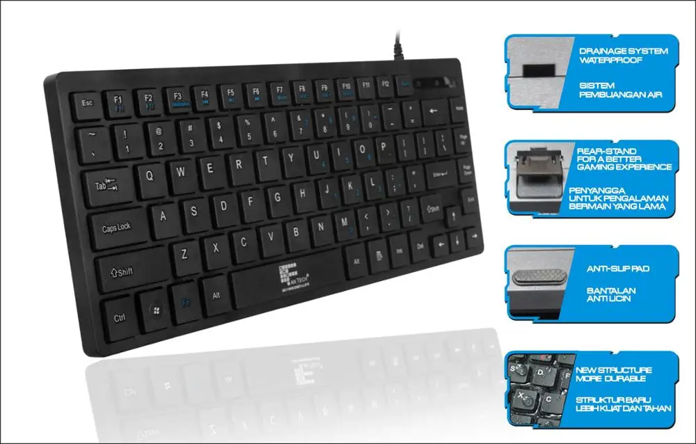 Fantech K3M Wired Black Slim Mini Keyboard