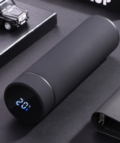 Rubber paint Soft touch led temperature display thermal bottle – Solid Color