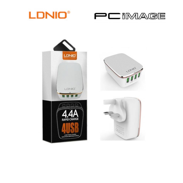 LDNIO A4404 Rapid Charge 4 USB Port AUTO ID 4.4A Travel Charger