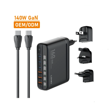 LDNIO A6140C 140W Super Fast Charging 6 USB Ports LED Display GaN Desktop Charger Adapter -1.5M