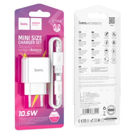 Alternative view of Hoco C106A 10.5W Wall Charger With Type C Cable