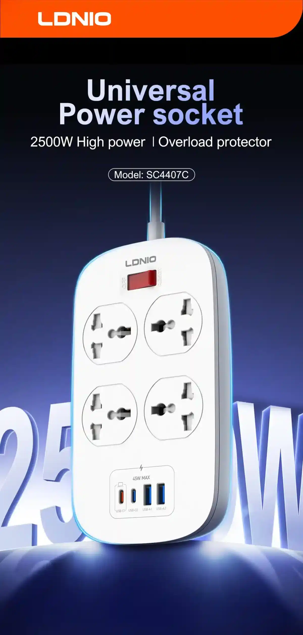 LDNIO SC4407C Universal 45W USB Power Strip
