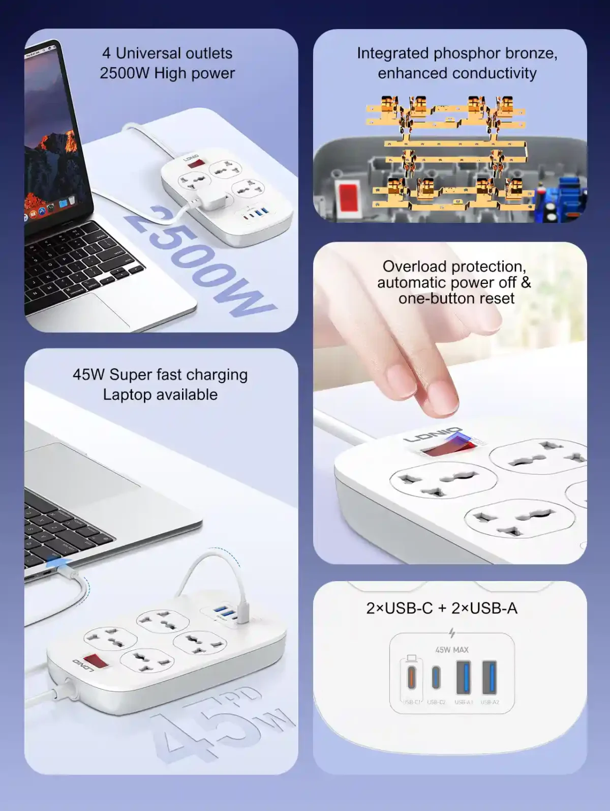 LDNIO SC4407C Universal 45W USB Power Strip