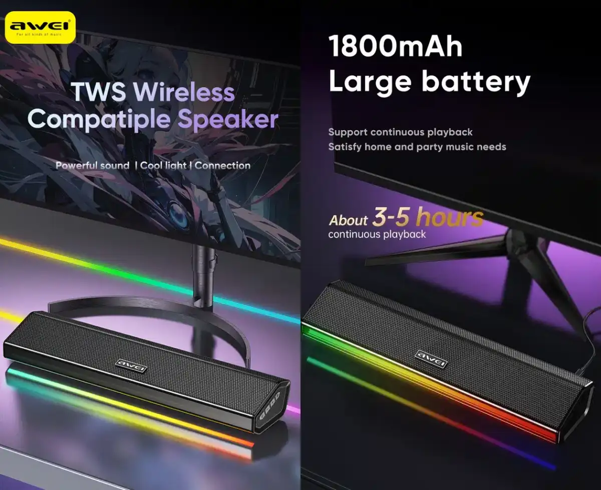AWEI KA51 TWS Wireless Speaker with RGB Lights & 1800mAh Battery