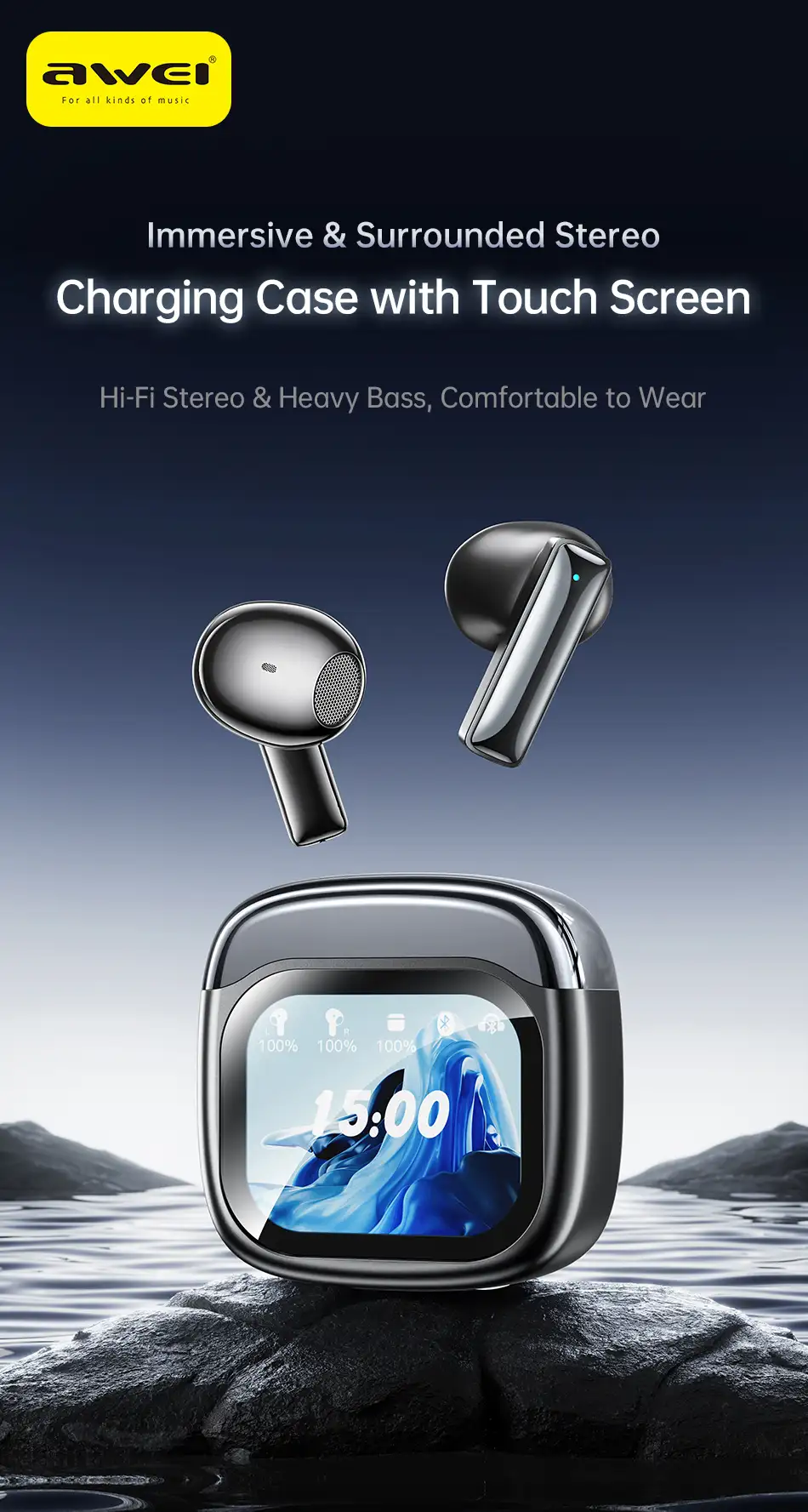 Awei TP100ENC Touch Screen TWS Earbuds