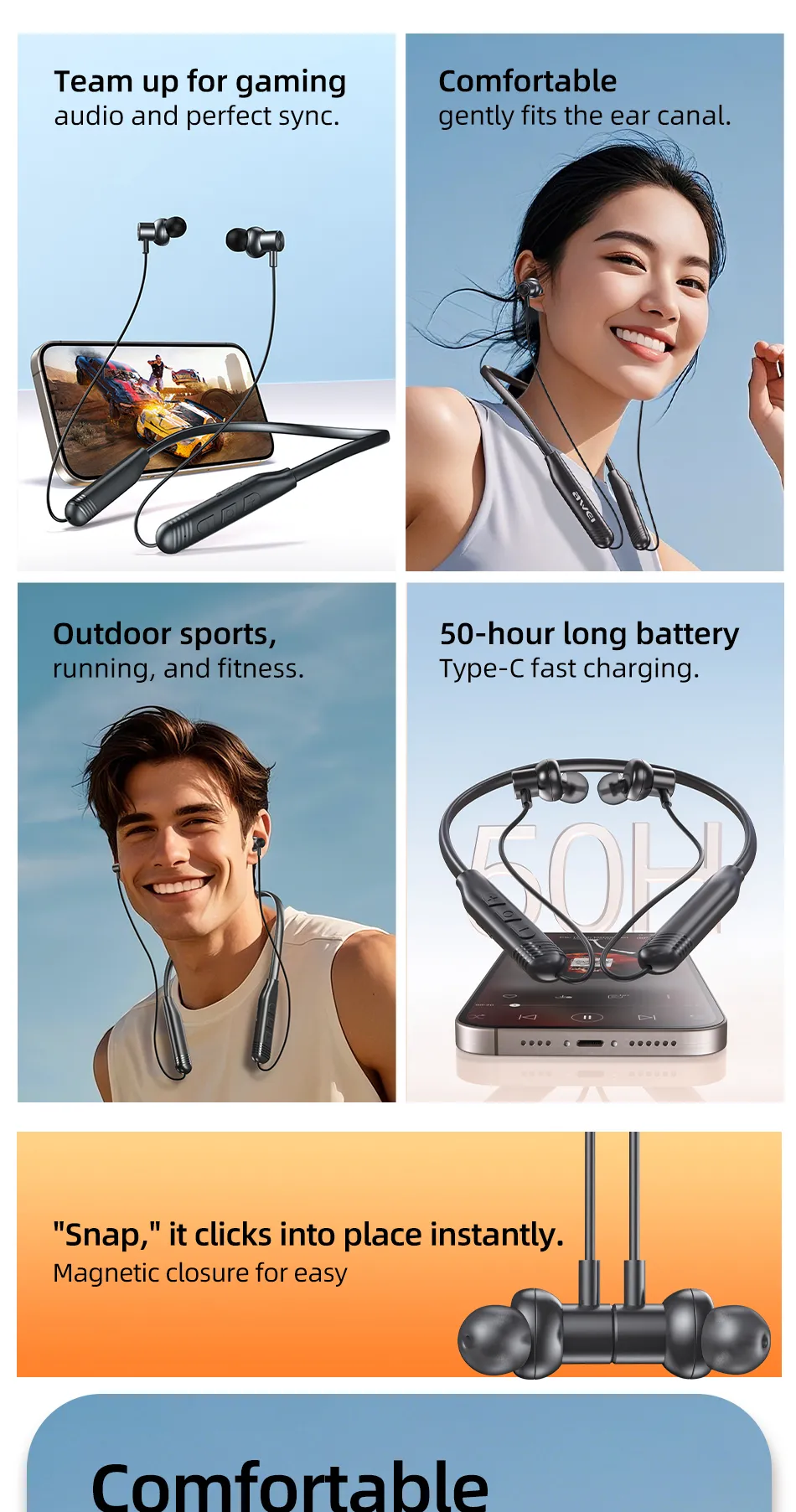 Awei G83BL Neckband Bluetooth Earphones
