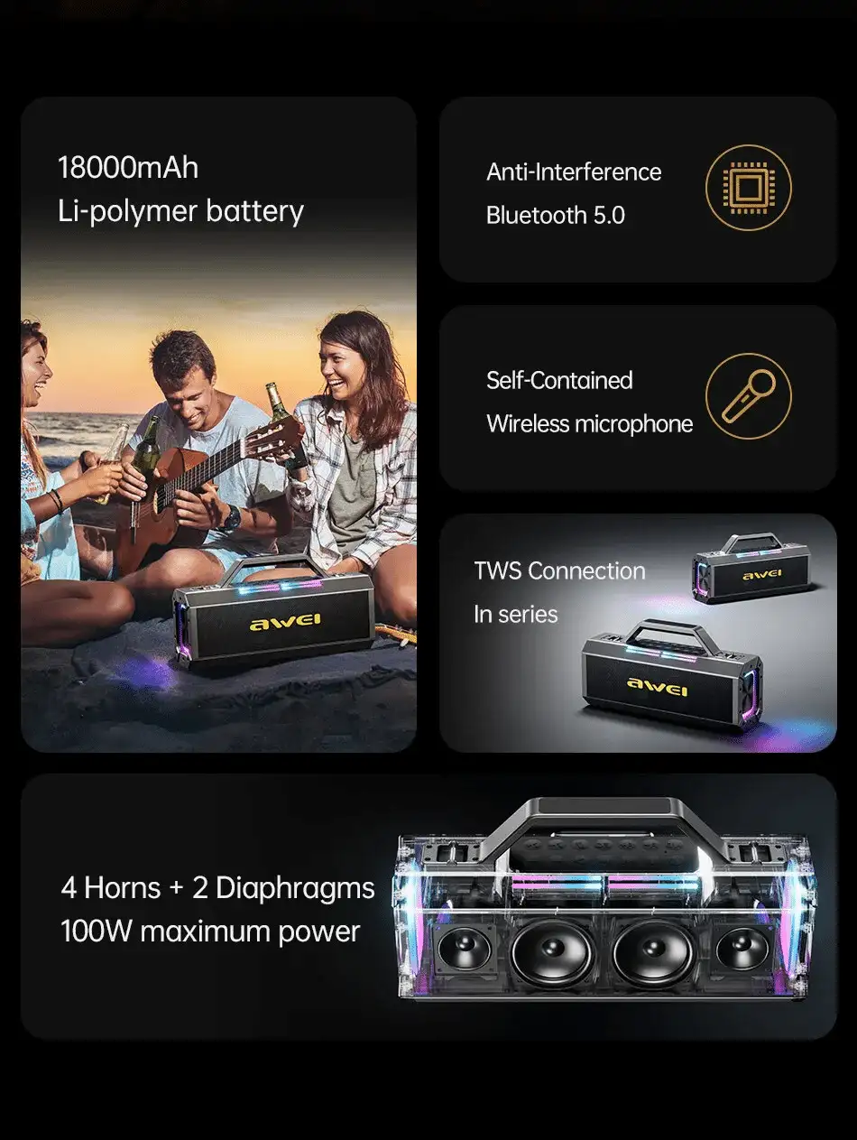 Awei KT8 Wireless Speaker Dual Microphone & Remote