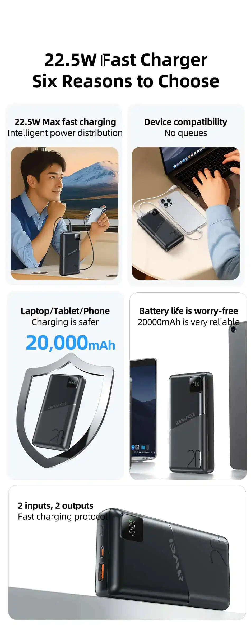 Awei PA37 Fast Charging Power Bank 20000mAh