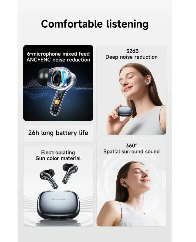 Awei T230 ANC Pro Wireless Earbuds ANC+ENC