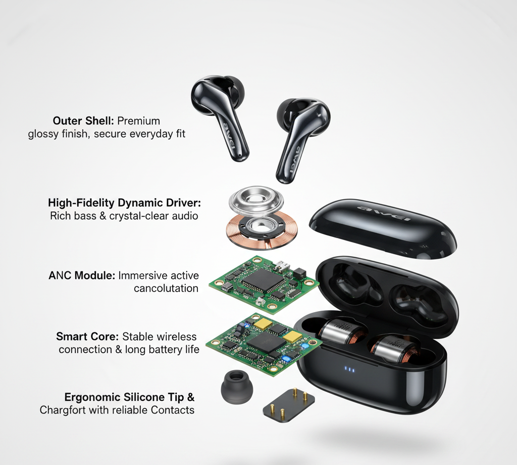 Awei T230 ANC Pro Wireless Earbuds ANC+ENC