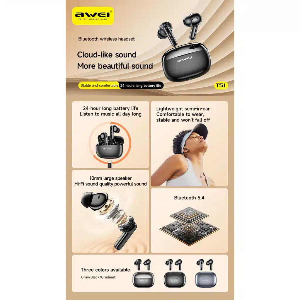 Awei T51 True Wireless Bluetooth Earphones