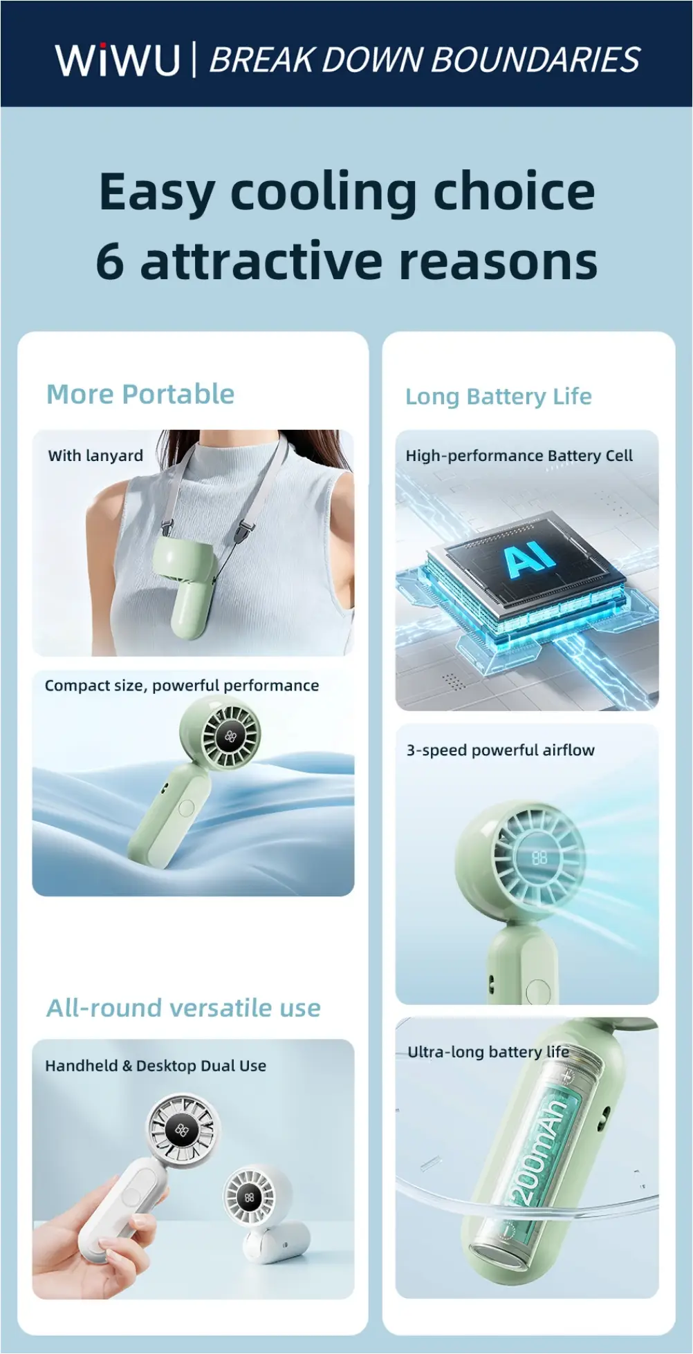 WiWU Wi-FS017 Bubble Pro Mini Handheld Fan Foldable 3-Speed Cooling