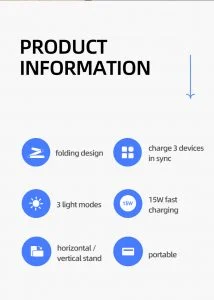 USAMS US-CD181 15W 3 in 1 Folding Wireless Charging Stand With Table Lamp