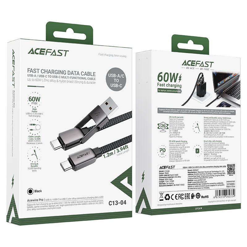 ACEFAST C13-04 USB-A / USB-C to USB-C Charging Data Cable