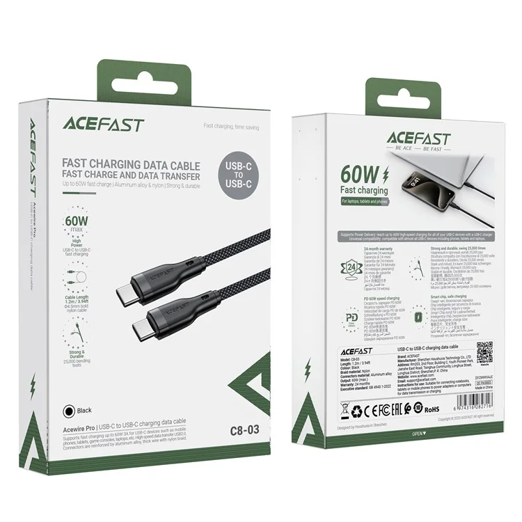 ACEFAST C8-03 1.2m USB-C to USB-C Braided Charging Data Cable