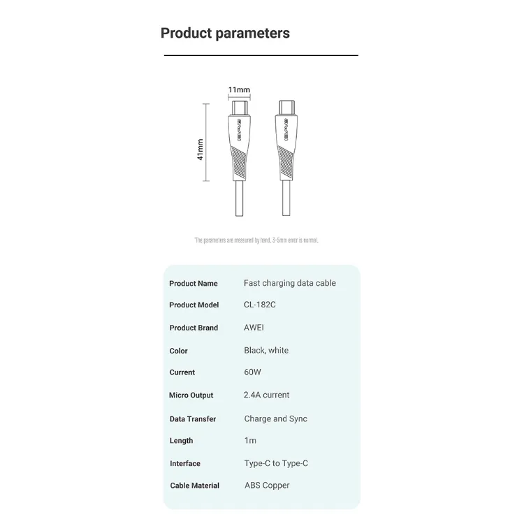 Awei CL 182C 60W Type C to Type C Cable