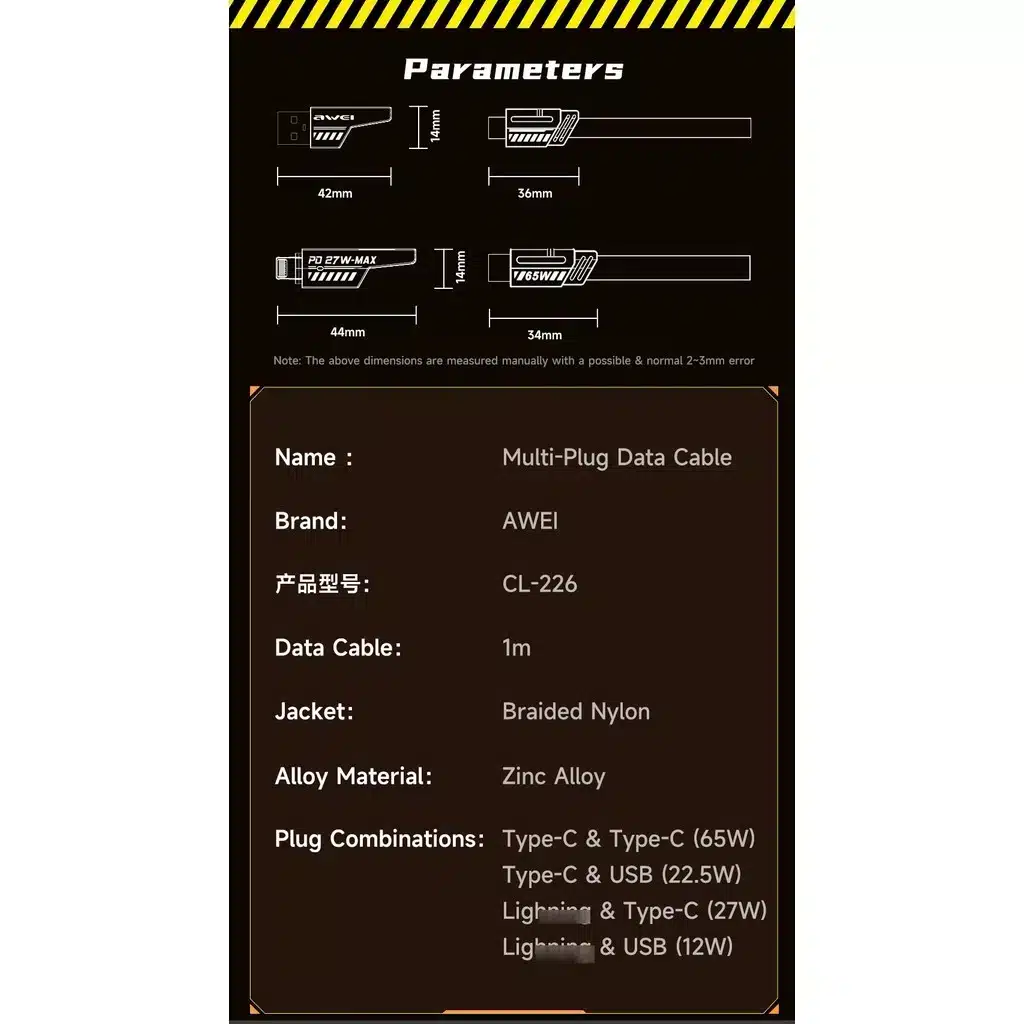 Awei CL 226 4 in 1 Fast Charging Data Cable 65W 1