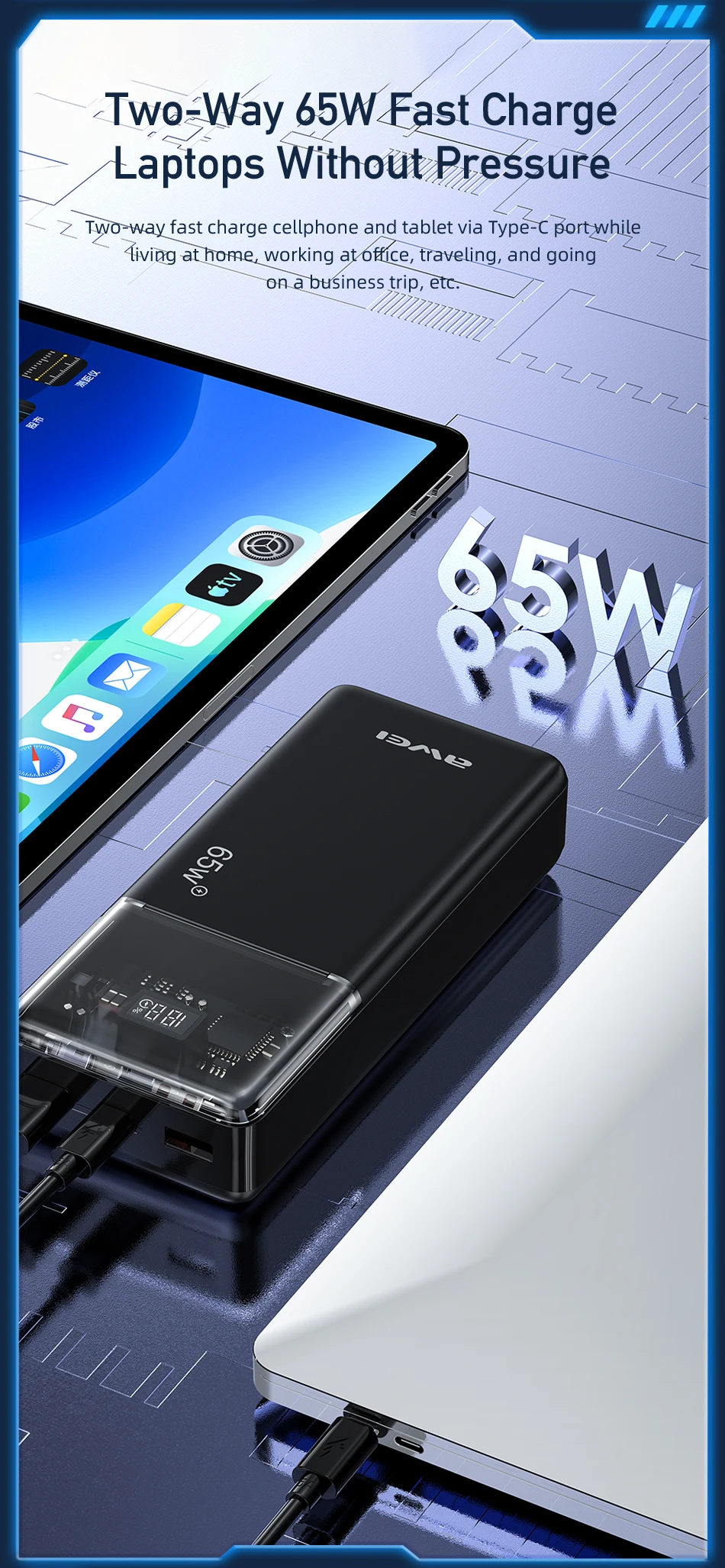Awei P109K 30000mAh 65W Fast Charging Powerbank (1)