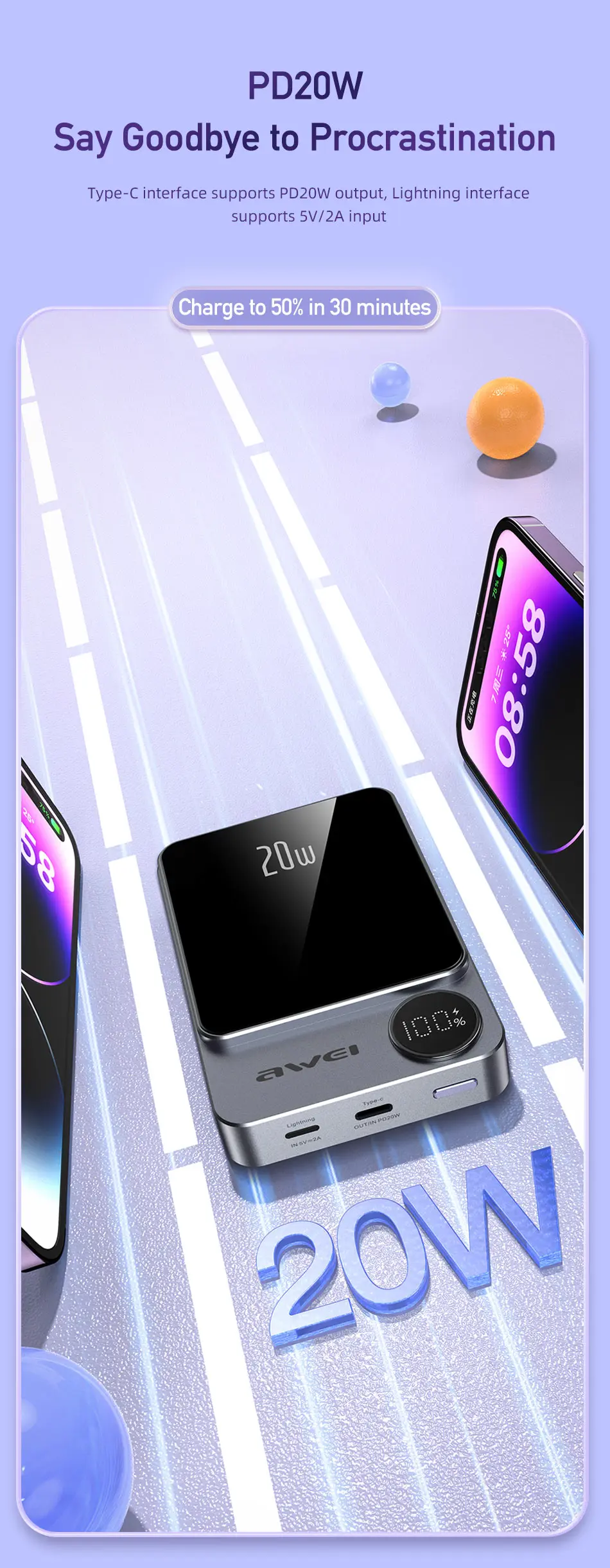 Awei P39K 10000mah 20W PD Wireless Magnetic PowerBank (1)
