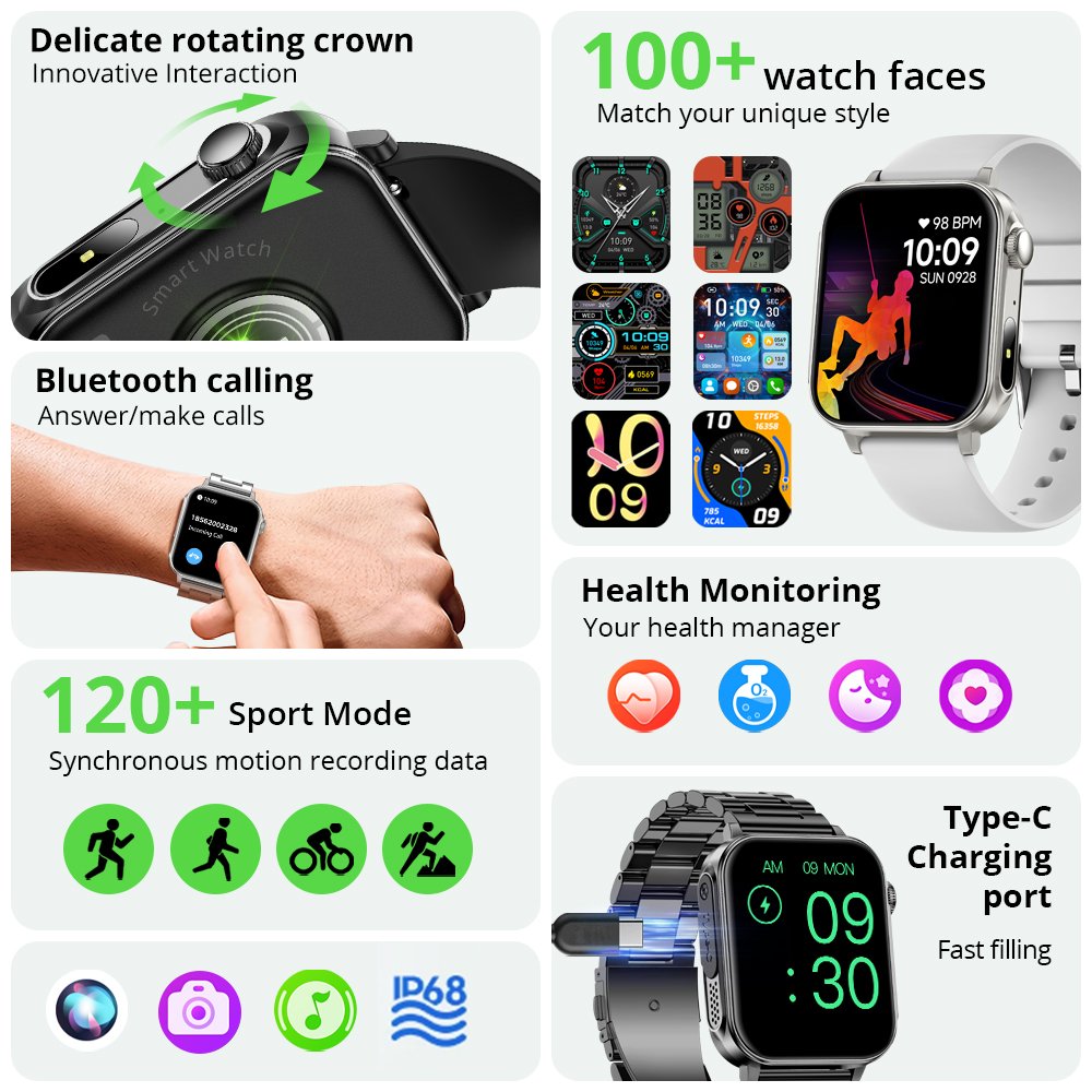 COLMI P80 Type-C Charging Smartwatch with Flashlight