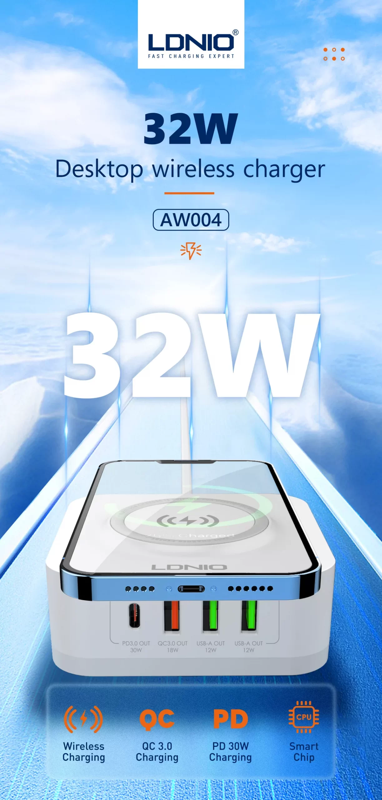 LDNIO AW004 32W Charging Station with 15W Wireless Charger