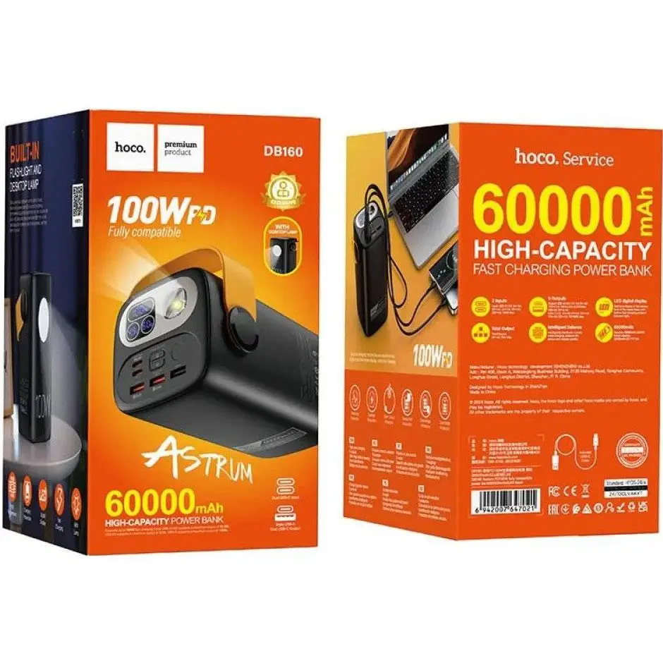 Hoco DB160 60000mAh PD100W PowerBank for laptop with fast charging, flashlight