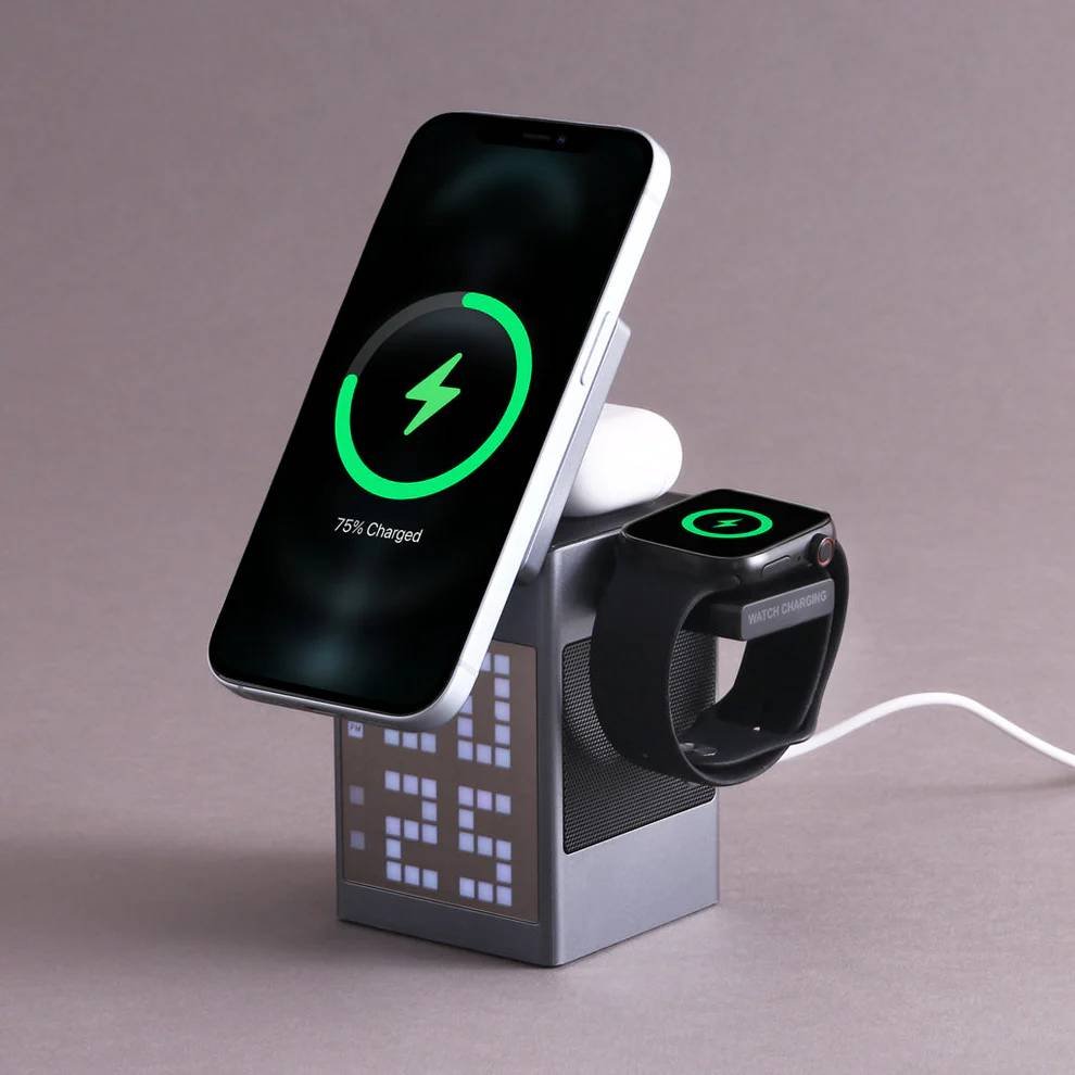 Valdus S5 6 in 1 Wireless Charger Bluetooth Speaker Digital Clock Pixel Animation 2