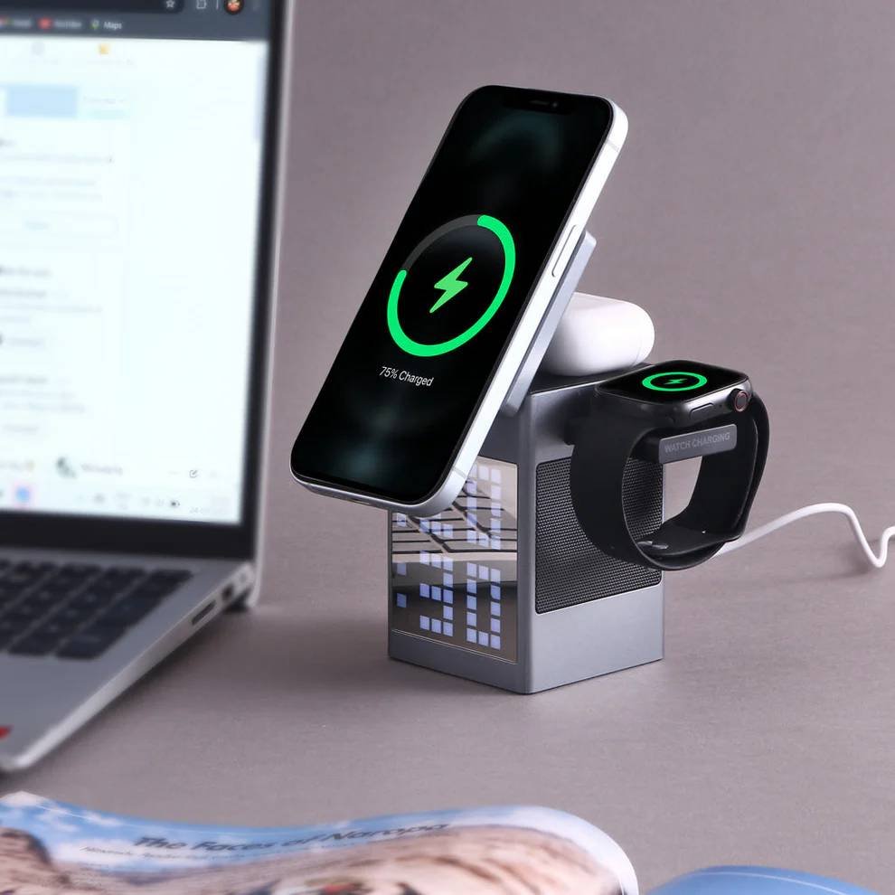 Valdus S5 6 in 1 Wireless Charger Bluetooth Speaker Digital Clock Pixel Animation 5