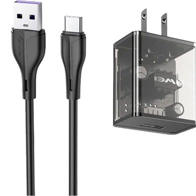 Awei C11T Fast Charging Transparent Adapter with Type-C Cable