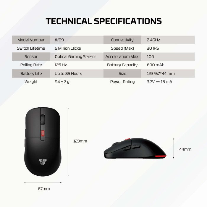 Fantech WG9 Kanata Wireless Gaming Mouse - top view
