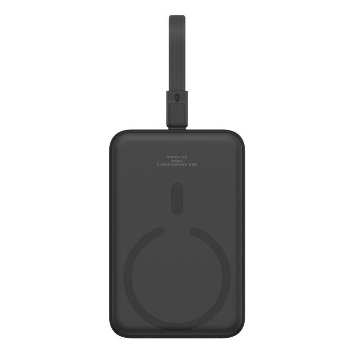 Baseus PPCXM10I – magnetic mini power bank front view with built-in Lightning cable