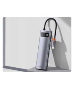Baseus CAHUB-CV0G 8-in-1 USB-C Hub angled view showing USB-C cable and ports
