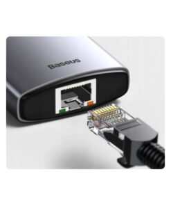 Baseus CAHUB-CV0G RJ45 Gigabit Ethernet port close-up with cable