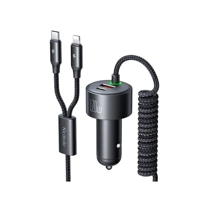 Mcdodo CC-0370 – 120W car charger with retractable USB-C and Lightning cables