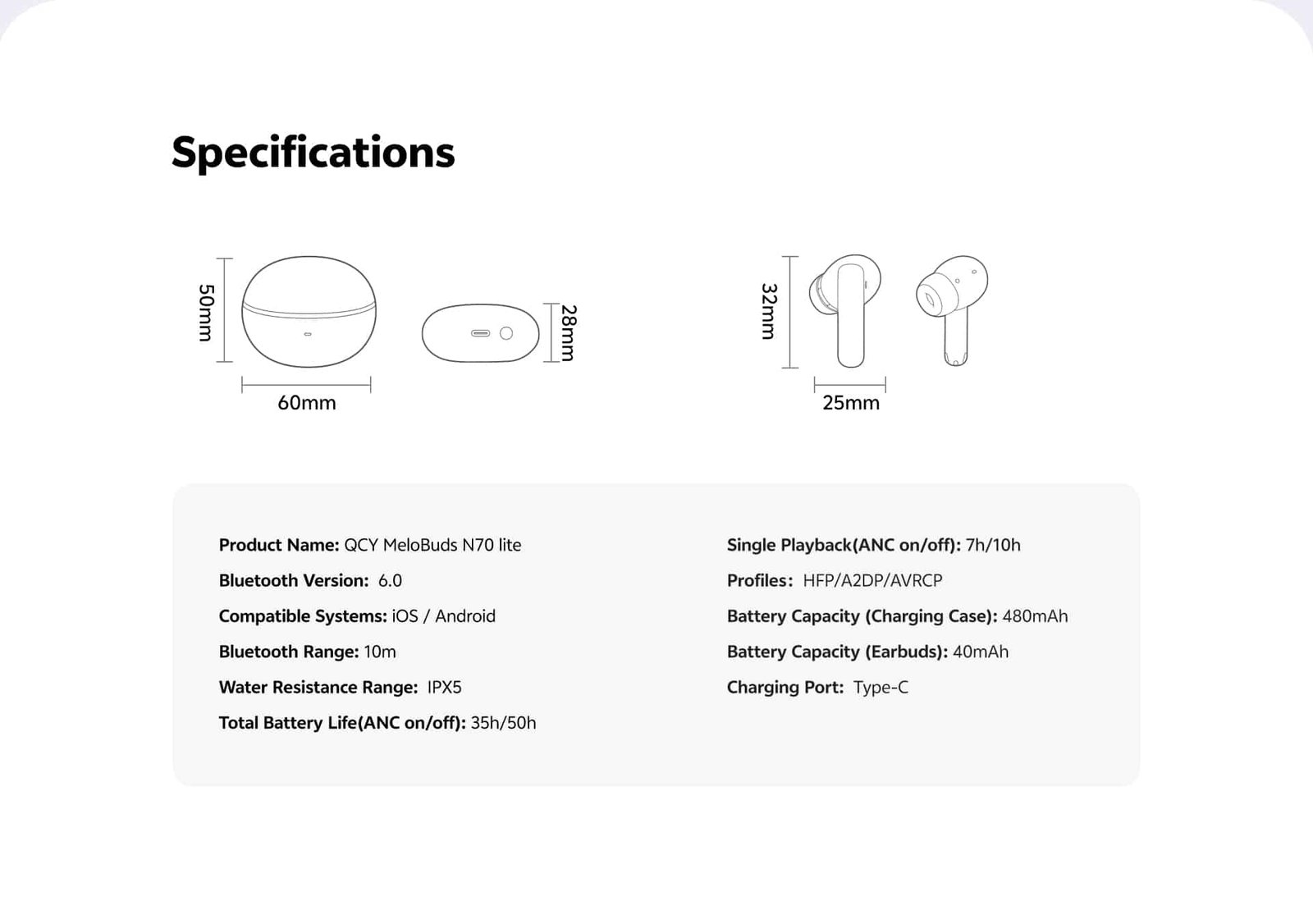 QCY MeloBuds N70i Lite ANC Earbuds
