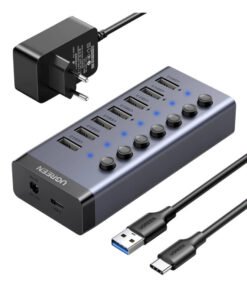 UGREEN 7-in-1 Hub – 7 USB 3.0 ports with switches and power adapter